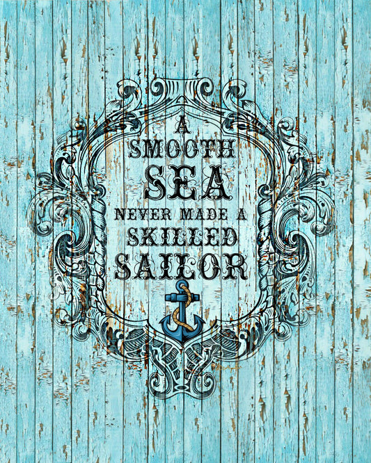 Sea & Sailor  Sign shabby distressed wood Beach Cottage 8X10 Print