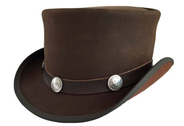 Vintage Brown Leather Nickel Hat