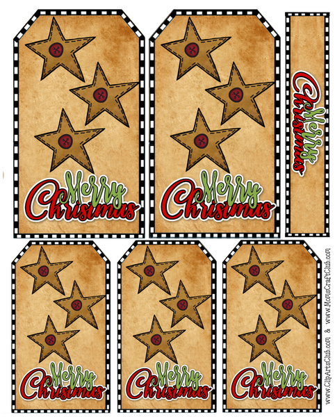 Santa Tags with checkered trim - Vintage Jolly Santas Printable Set