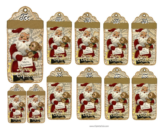 Santa & Teddy Christmas Tags - Adorable Santa Tags 3 sizes Printable
