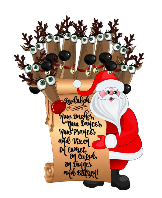Santa & HIs Reindeers Listed 8X10 Print