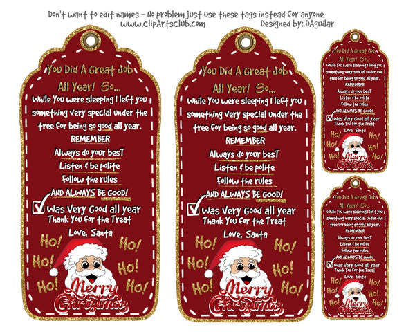 THE SET - FROM SANTA Tags to your child - Adorable & great Scrapbook keepsakes too!