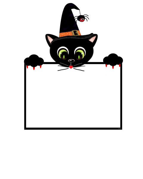 Scaredy Cat  dressed for Halloween holds a Sign that you can Personalize!