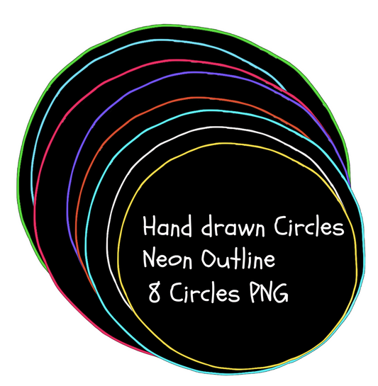 8 Hand Drawn Circles Black with Neon Outline