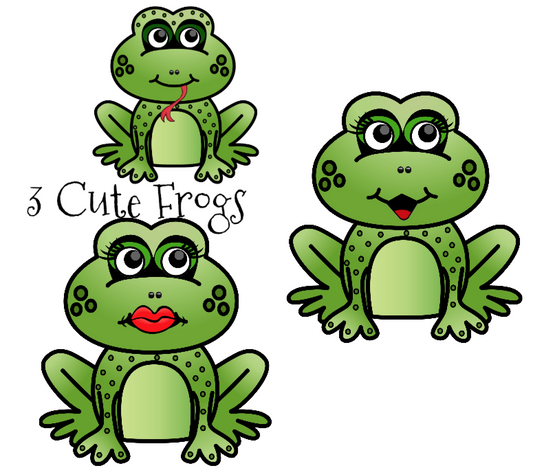 Frogs - 3 Cute Frogs 8X10 Prints & Clip Art PNGS