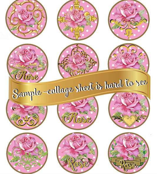 Beautiful Pink Rose & Gold Collage Sheet