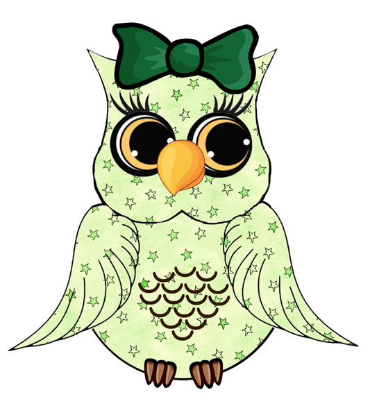 Mrs. Green Stars Owl - Green Bow