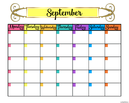 September Blank Calendar Planner Sheet Printable