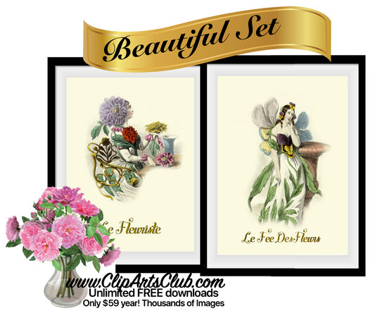 French Vintage Set  - The Flower Girl & The Flower Fairy 8x10