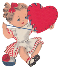 Vintage Little Girl Sewing A Red Heart - Personalize this