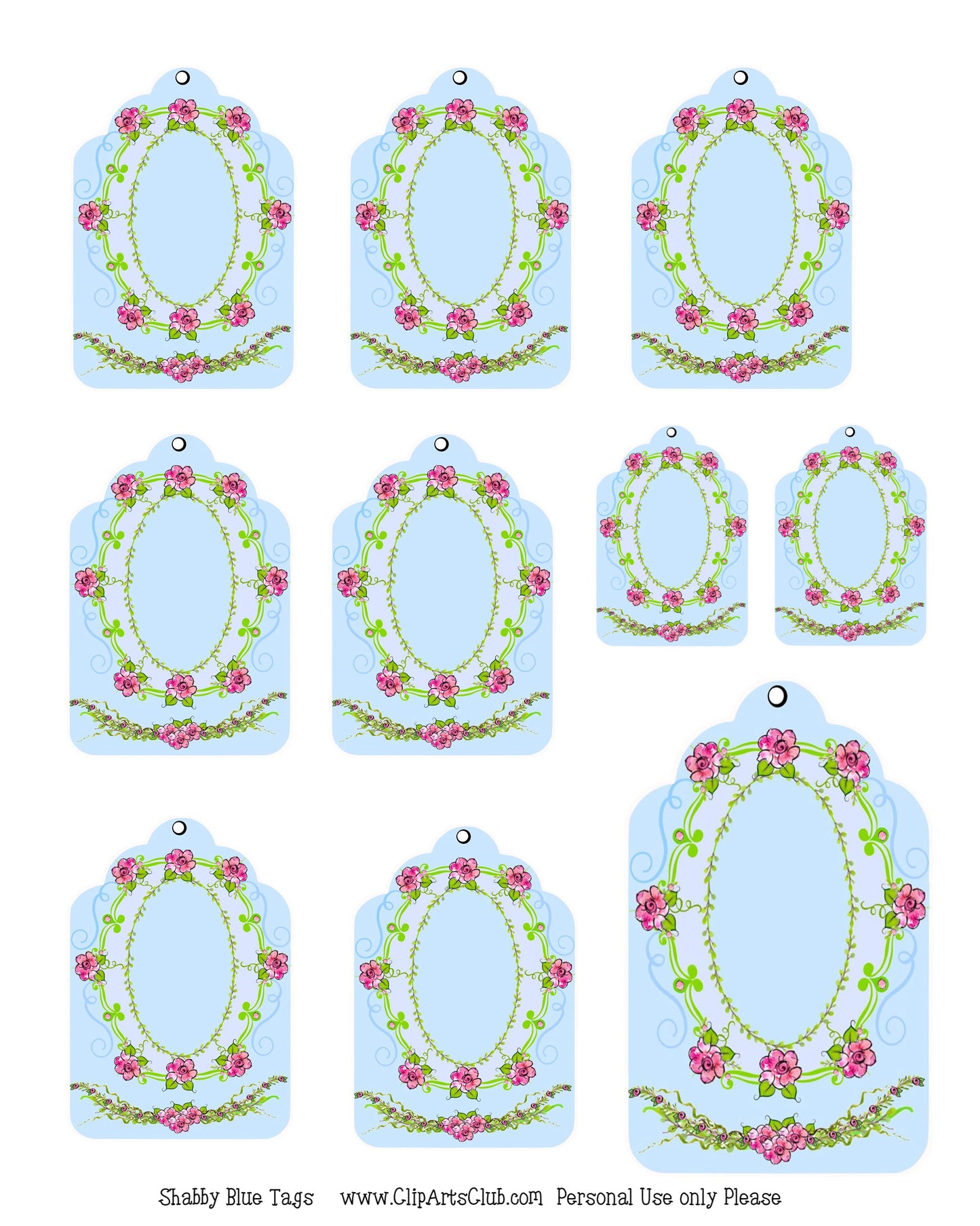 Shabby Blue Victorian Floral Tags Printable Collage Sheet