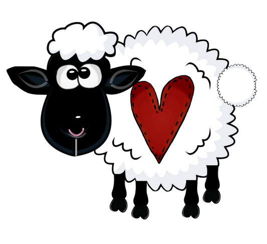 Cute Curly Sheep With Big Red Heart - Prim Style