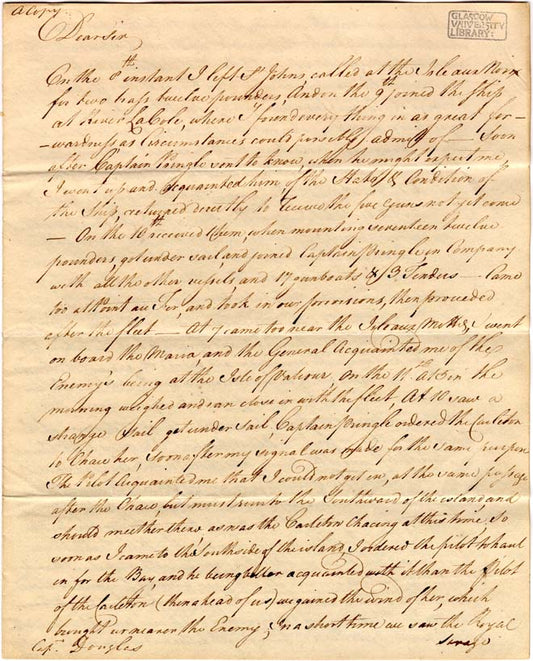 Admiral Sir Charles Douglas letter 1776 Rebel Fleet on Lake Champlain - Ephemera
