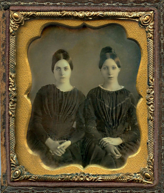 Twin Sisters 1800 Vintage Photo in a Gold Frame