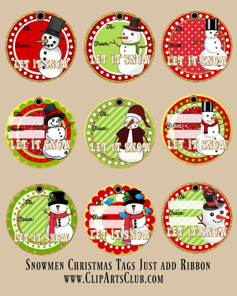"Let it Snow"  TAGS Adorable Snowmen - 9 different TAGS - Christmas Printable