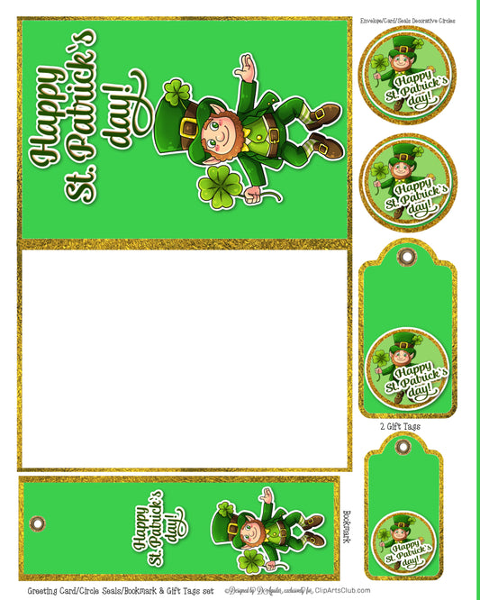 St. Patricks Day Greeting Card set Printable - Lucky Leprechaun