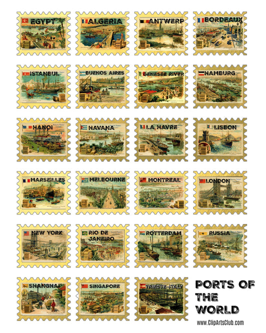 Ports Of The World - Stamps - Collage Sheet