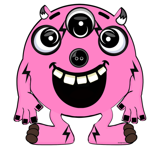 Strike - Cute hairy Monster with three eyes, horns & a big smile - Pink