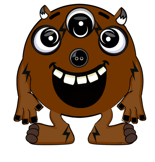 Strike - Cute hairy Monster with three eyes, horns & a big smile - Rusty