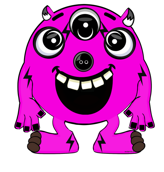 Strike - Cute hairy Monster with three eyes, horns & a big smile - Pink Neon