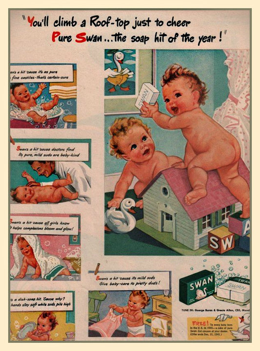 Vintage Twins Swan Baby Soap Ad Ephemera