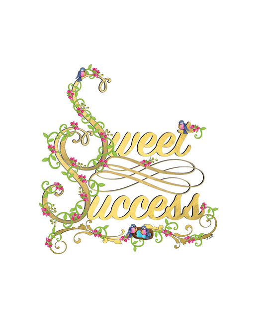 Sweet Success 8x10 Print Gold Foil Roses & Bluebirds Ready to Frame!