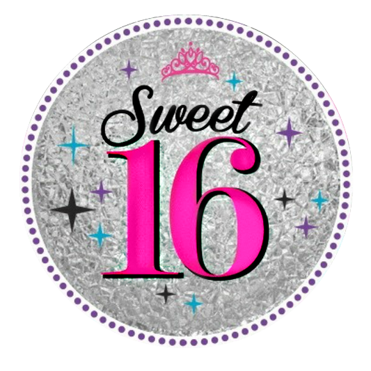 Sweet 16 Pink & Silver Decoration - Label - Sticker - Tag
