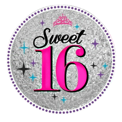 Sweet 16 Pink & Silver Decoration - Label - Sticker - Tag