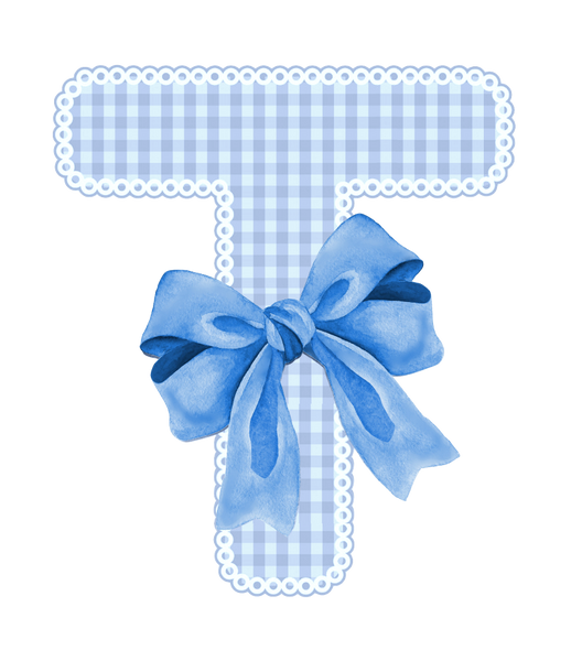 Baby Blue Gingham Alphabet & Bow A-Z