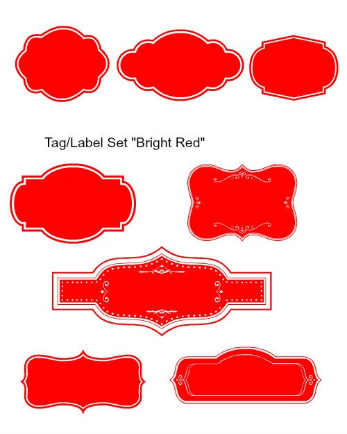 Bright Red Labels all shapes set