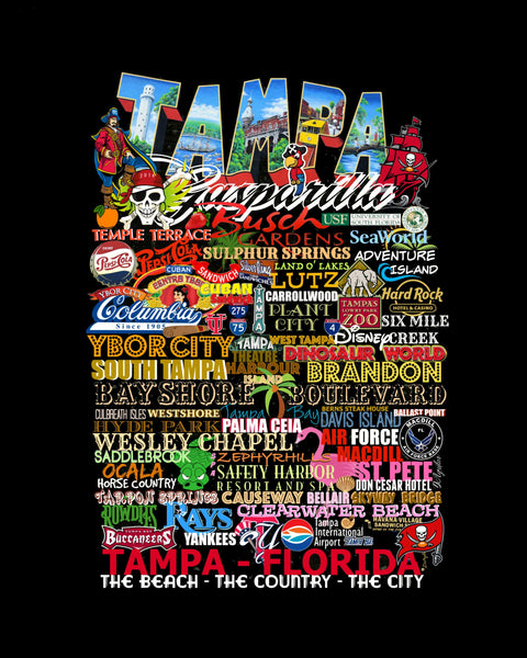TAMPA Everything about Tampa Original Design Typography Subway Art Print