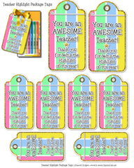 Awesome Teacher Gift Tags for Highlighter Marker Packs - Thank you Teacher Printable