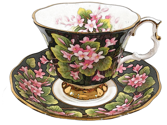 Teacup - Vintage Black & Pink Flowers