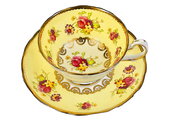 Teacup - Vintage Yellow with Flowers