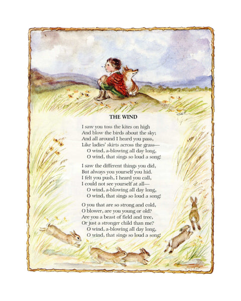 The Wind 8x10 Ready to Frame Print Illustration by Tasha Tudor - Poem by RL Stevenson