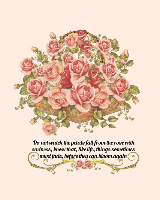 "To Bloom Again" Vintage Rose Basket Print