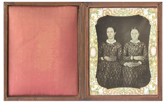 Twin Sisters 1840 Tin Type Antique Photo Beautiful old vintage small photo