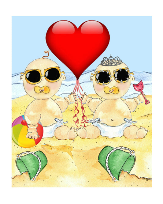 Baby Twins On The Beach 8X10 Print