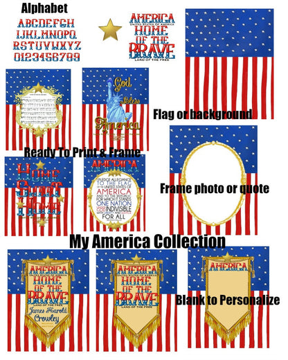 America USA Background Pennant Frame & gold Star make your own Kit