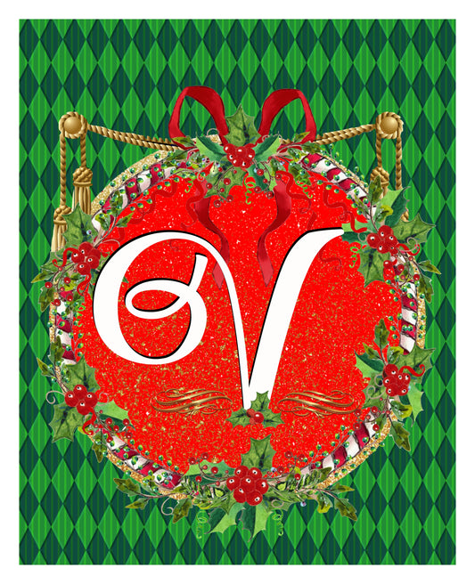 V - Christmas Monogram 8x10 Print Ready To Frame - INITIAL