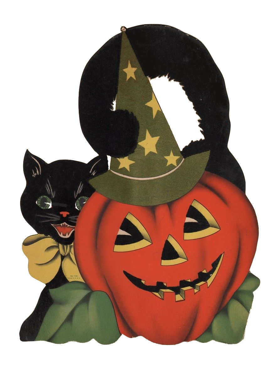 Halloween Vintage Black Cat & Pumpkin