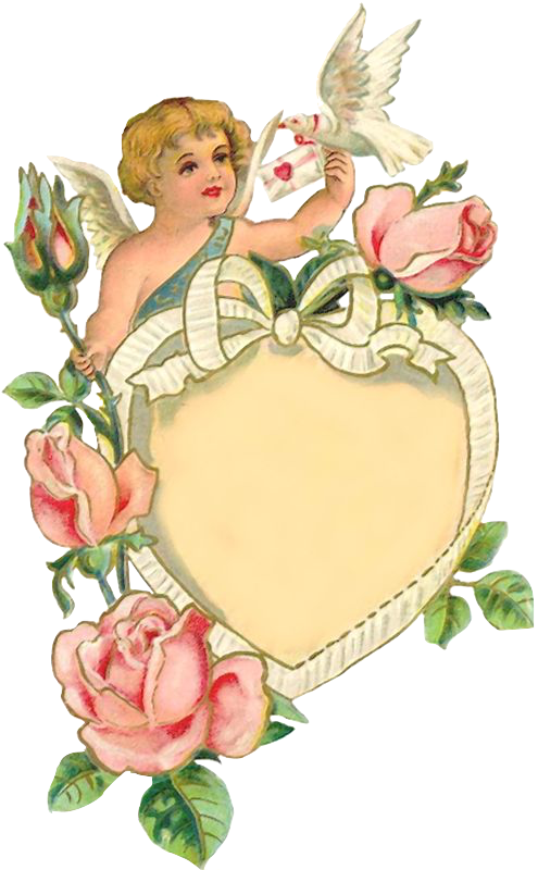Vintage Valentine Rose Heart Cherub