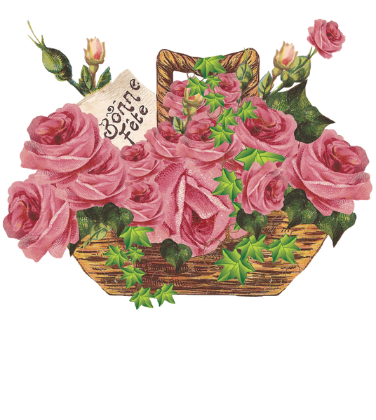 Vintage Rose Basket Bonne Fete