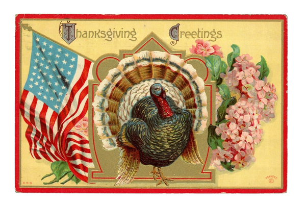 Vintage Postcard Set - Thanksgiving Patriotic Turkey - Yellow Cards