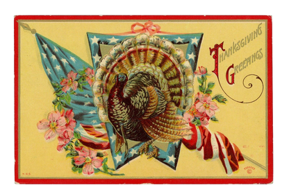 Vintage Postcard Set - Thanksgiving Patriotic Turkey - Yellow Cards