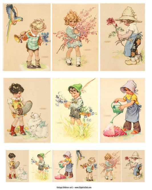 Vintage Garden Children Collage Sheet