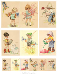 Vintage Garden Children Collage Sheet