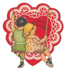Valentine - Vintage kids couple swinging in Heart