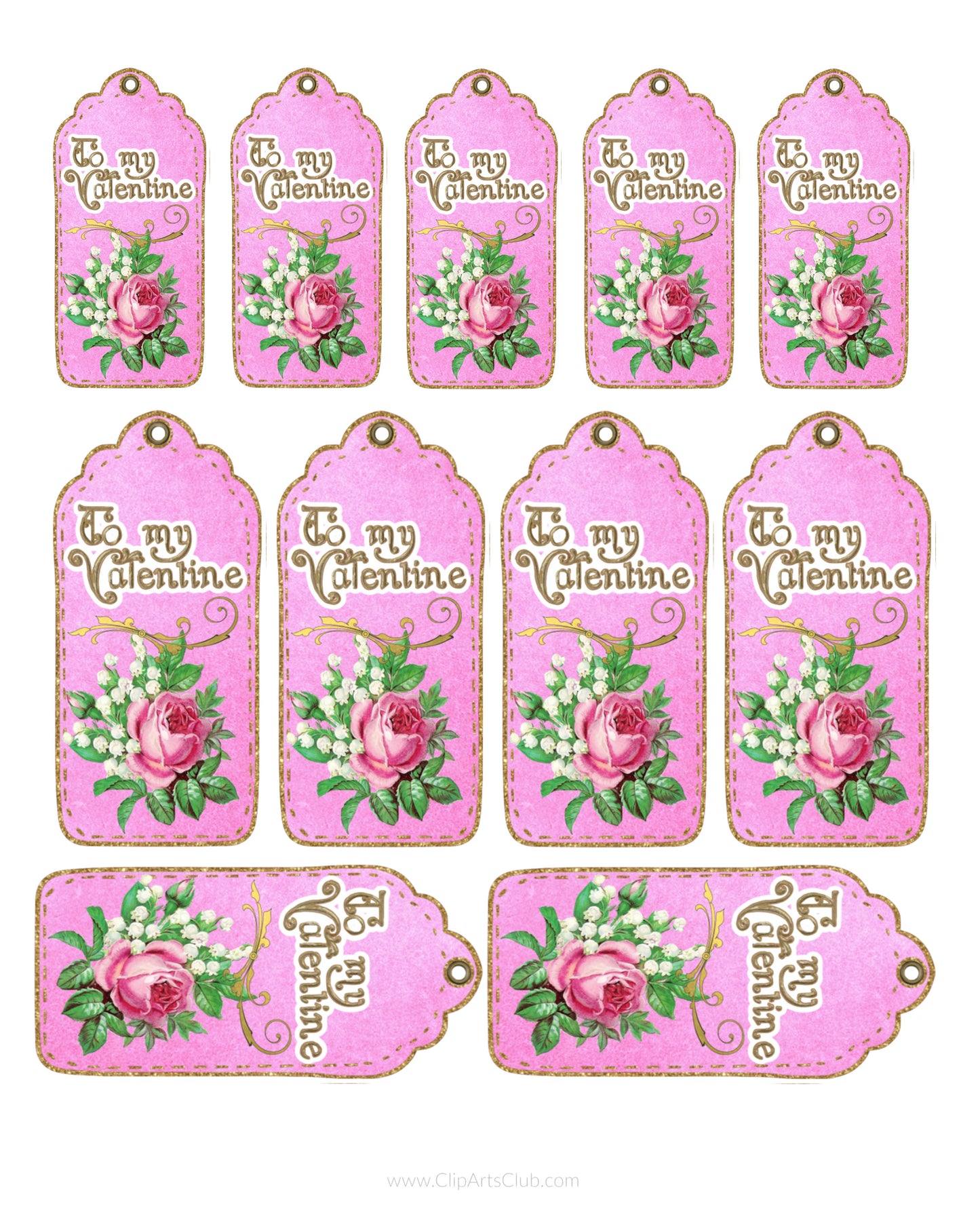 Beautiful  Shabby Chic Pink Vintage Rose Tags in various sizes Printable Sheet