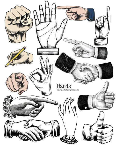 Vintage Hands Men & Women Hands Printable Sheet